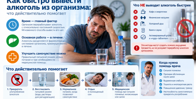 Как быстро вывести алкоголь из организма: что действительно помогает