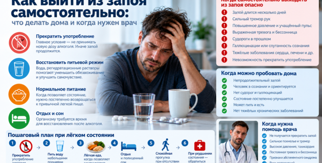 Как выйти из запоя самостоятельно: что делать дома и когда нужен врач