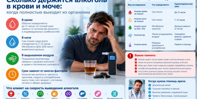 Сколько держится алкоголь в крови и моче: когда полностью выходит из организма